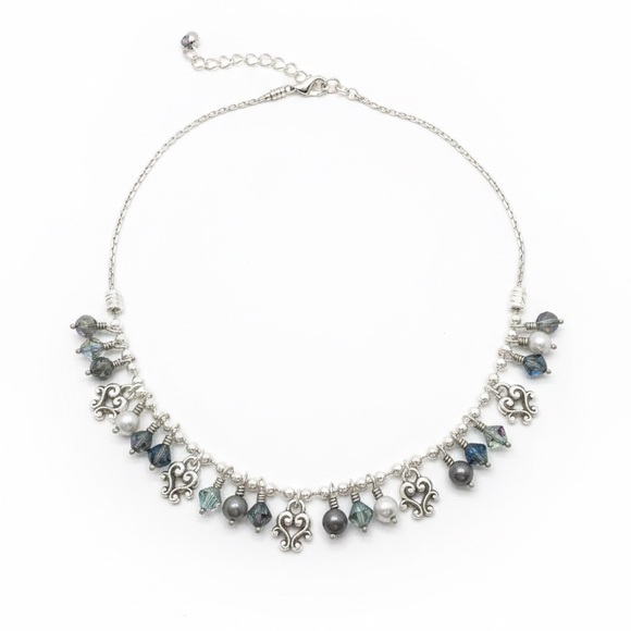 Brighton Jewelry - Brighton Cannes Blue Crystal Heart & Faux-Pearl Dangle Bead Necklace